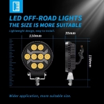 8 LED Halogen cu Lumina Alba si DRL Portocalie, 9-30V, IP68, 7 Moduri de Functionare, Mod Stroboscopic si Semnal Dinamic