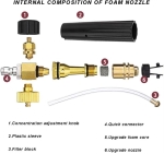 Lance de spumare profesionala 1L pentru aparat de spalat cu presiune, Foam Cannon, Quick Connect 1/4", reglaj jet si concentratie spuma, 5 duze incluse