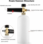 Lance de spumare profesionala 1L pentru aparat de spalat cu presiune, Foam Cannon, Quick Connect 1/4", reglaj jet si concentratie spuma, 5 duze incluse