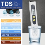 Tester profesional de calitate a apei 4 in 1, portabil, detector TDS, EC si temperatura, pentru apa potabila, afisaj LCD, functie HOLD - Alb