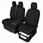 Set huse scaune 2+1 pentru FORD TRANSIT CUSTOM 2009+ – Piele ecologica, Negru cu cusaturi negre, 8 piese