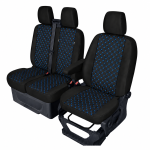 Set huse scaune 2+1 pentru FORD TRANSIT CUSTOM 2009+ – Piele ecologica, Negru cu cusaturi gri, 8 piese