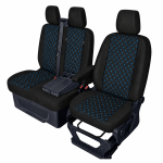Set huse scaune 2+1 pentru FORD TRANSIT CUSTOM 2009+ – Piele ecologica, Negru cu cusaturi gri, 8 piese