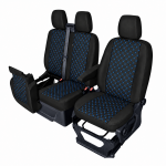 Set huse scaune 2+1 pentru FORD TRANSIT CUSTOM 2009+ – Piele ecologica, Negru cu cusaturi gri, 8 piese