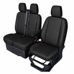 Set huse scaune 2+1 pentru FORD TRANSIT CUSTOM 2009+ – Piele ecologica, Negru, 8 piese
