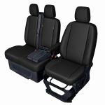 Set huse scaune 2+1 pentru FORD TRANSIT CUSTOM 2009+ – Piele ecologica, Negru, 8 piese