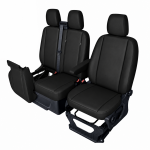 Set huse scaune 2+1 pentru FORD TRANSIT CUSTOM 2009+ – Piele ecologica, Negru, 8 piese