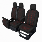 Set huse scaune 2+1 pentru FORD TRANSIT CUSTOM 2009+ – Material textil, Negru cu cusaturi rosii, 8 piese