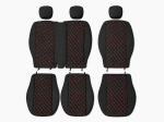 Set huse scaune 2+1 pentru FORD TRANSIT CUSTOM 2009+ – Material textil, Negru cu cusaturi rosii, 8 piese