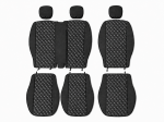 Set huse scaune 2+1 pentru FORD TRANSIT CUSTOM 2009+ – Material textil, Negru cu cusaturi albe, 8 piese
