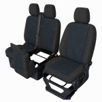 Set huse scaune 2+1 pentru FORD TRANSIT CUSTOM 2009+ – Material textil, Negru cu cusaturi albastre, 8 piese