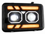 Far LED dreapta cu lupe pentru Volvo FH12 / FM10 / FM12 / FH16 (Generatia 1) 24V – DRL Alb + Portocaliu, Startup Effect