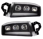 Set faruri LED stanga + dreapta cu 3 lupe pentru Renault Premium 24V – DRL Alb + Portocaliu, Startup Effect