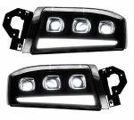 Set faruri LED stanga + dreapta cu 3 lupe pentru Renault Premium 24V – DRL Alb + Portocaliu, Startup Effect