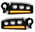 Set faruri LED stanga + dreapta cu 3 lupe pentru Renault Premium 24V – DRL Alb + Portocaliu, Startup Effect