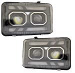 Set faruri LED stanga + dreapta cu lupe pentru Volvo FH12 / FM10 / FM12 / FH16 (Generatia 1) 24V, DRL Alb + Portocaliu, Startup Effect