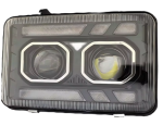 Set faruri LED stanga + dreapta cu lupe pentru Volvo FH12 / FM10 / FM12 / FH16 (Generatia 1) 24V, DRL Alb + Portocaliu, Startup Effect