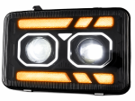Set faruri LED stanga + dreapta cu lupe pentru Volvo FH12 / FM10 / FM12 / FH16 (Generatia 1) 24V, DRL Alb + Portocaliu, Startup Effect
