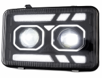 Set faruri LED stanga + dreapta cu lupe pentru Volvo FH12 / FM10 / FM12 / FH16 (Generatia 1) 24V, DRL Alb + Portocaliu, Startup Effect