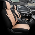 Set Huse Scaune Auto SelectedFit Pro Design by Otom textil cu piele ecologica – Negru si bej, pentru scaune fata si spate