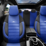 Set Huse Scaune Auto SelectedFit Pro Design by Otom textil cu piele ecologica – Negru si albastru, pentru scaune fata si spate