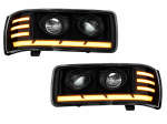 Far LED dreapta cu 2 lupe pentru DAF XF105 / Space Cab / Super Space Cab, 24V, DRL Alb-Portocaliu, Startup Effect