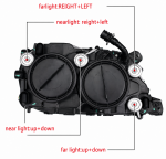 Far LED Dreapta cu 2 Lupe pentru Mercedes-Benz Actros MP3 / MegaSpace 2008-2011, 24V, DRL Alb-Portocaliu, Startup Effect, OEM 9438201761, A9438201761