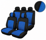 Set Huse Scaune Auto Universale, Pentru Scaune Fata si Spate, Textil, Albastru-Negru, 9 Piese