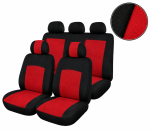 Set Huse Scaune Auto Universale, Pentru Scaune Fata si Spate, Textil, Rosu-Negru, 9 Piese
