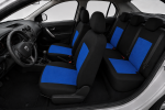 Set Complet Huse Scaune Auto Pentru Dacia Logan I 2004-2012, Dacia Logan II 2012+, Textil, Albastru-Negru, 9 Piese