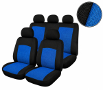 Set Complet Huse Scaune Auto Pentru Dacia Logan I 2004-2012, Dacia Logan II 2012+, Textil, Albastru-Negru, 9 Piese