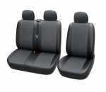 Set 2+1 Huse Scaune Fata Auto Van Bus Textil Si Piele Ecologica Negru Lux Pentru Transit, Sprinter, Movano, Master, Crafter, Transporter, LT, Boxer, Jumper