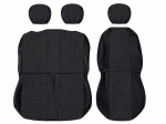 Set 2+1 Huse Scaune Fata Auto Van Bus Textil Si Piele Ecologica Negru Lux Pentru Transit, Sprinter, Movano, Master, Crafter, Transporter, LT, Boxer, Jumper