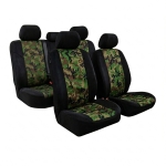Huse universale pentru scaune – set complet pentru 5 locuri, tapiterie textila pentru autoturism, microbuz si SUV – culoare camuflaj negru-verde (9 piese)