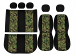 Huse universale pentru scaune – set complet pentru 5 locuri, tapiterie textila pentru autoturism, microbuz si SUV – culoare camuflaj negru-verde (9 piese)