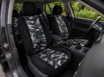 Huse universale pentru scaune – set complet pentru 5 locuri, tapiterie textila pentru autoturism, microbuz si SUV – culoare camuflaj negru-gri (9 piese)