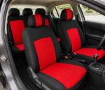 Set Huse Scaune Auto Universale, Pentru Scaune Fata si Spate, Textil, Rosu-Negru, 9 Piese