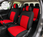 Set Huse Scaune Auto Universale, Pentru Scaune Fata si Spate, Bancheta Divizibila cu Fermoare, Textil, Rosu-Negru, 9 Piese
