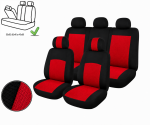 Set Huse Scaune Auto Universale, Pentru Scaune Fata si Spate, Bancheta Divizibila cu Fermoare, Textil, Rosu-Negru, 9 Piese