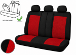 Set Huse Scaune Auto Universale, Pentru Scaune Fata si Spate, Bancheta Divizibila cu Fermoare, Textil, Rosu-Negru, 9 Piese