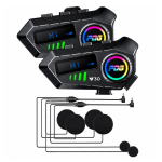 Set 2 Intercomuri Moto pentru Casca Bluetooth 6.0, CVC + DSP, Display LED, IPX6, Baterie 1000 mAh