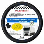 Husa volan pentru camion din piele naturala, 44-46 cm, Negru cu cusaturi albastre