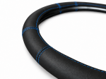 Husa volan pentru camion din piele naturala, 44-46 cm, Negru cu cusaturi albastre