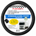 Husa volan pentru camion din piele naturala, 44-46 cm, Negru cu cusaturi gri