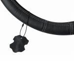 Husa volan pentru camion din piele naturala, 44-46 cm, Negru cu cusaturi gri