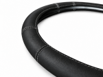 Husa volan pentru camion din piele naturala, 44-46 cm, Negru cu cusaturi gri