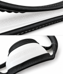 Husa volan pentru camion din piele naturala, 44-46 cm, Negru cu cusaturi gri
