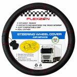Husa volan pentru camion din piele naturala, 44-46 cm, Negru cu cusaturi rosii