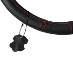Husa volan pentru camion din piele naturala, 44-46 cm, Negru cu cusaturi rosii