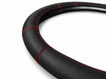 Husa volan pentru camion din piele naturala, 44-46 cm, Negru cu cusaturi rosii